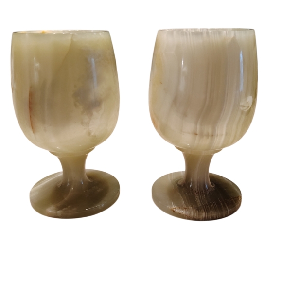 Vintage 1970s Onyx Marble Goblets Set Of 2 - Picture 2 of 5